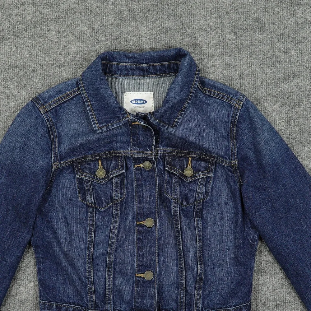 Old Navy Jacket Girls Small Blue Denim Trucker Button Front Jean Pockets